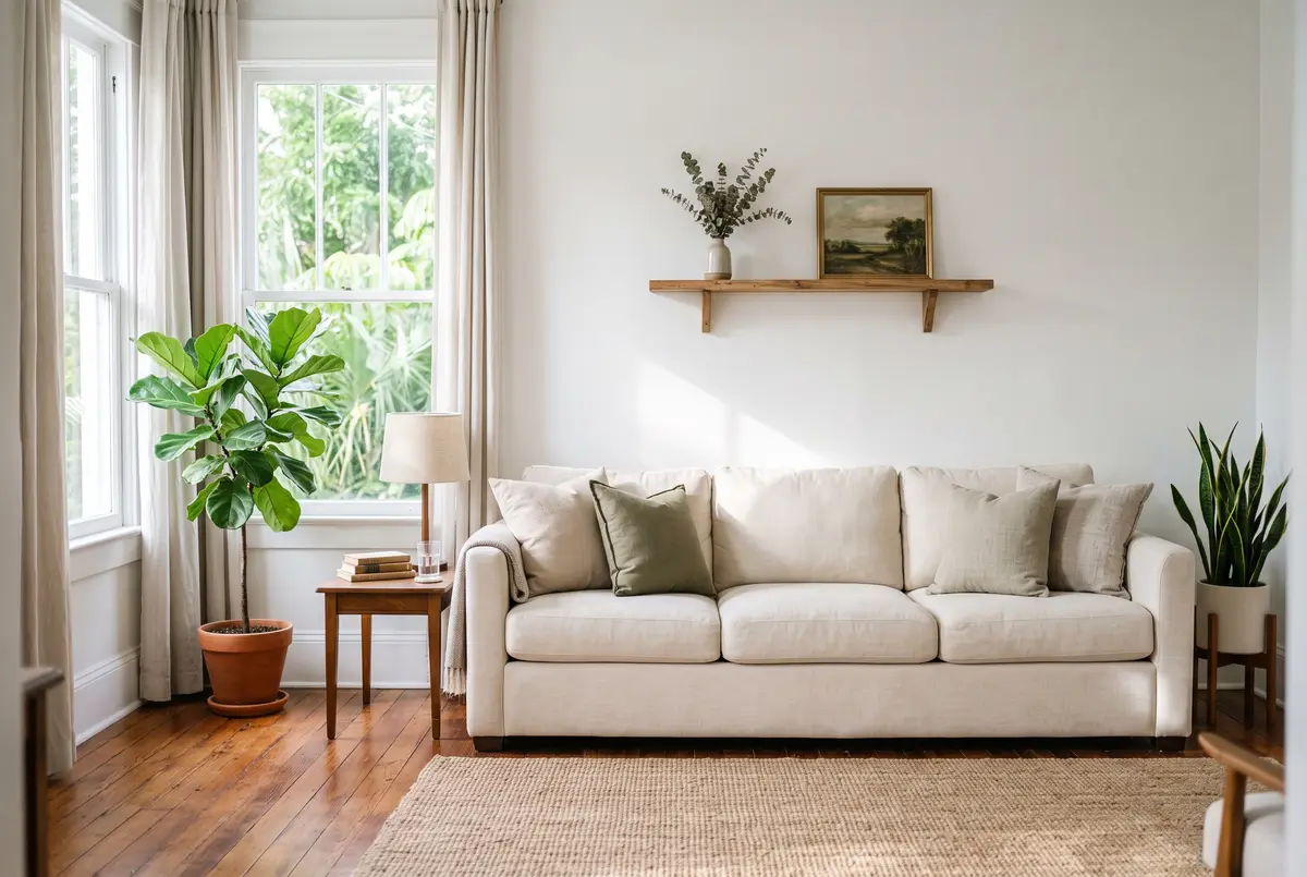 A restored, sunlit living room — the after we work toward