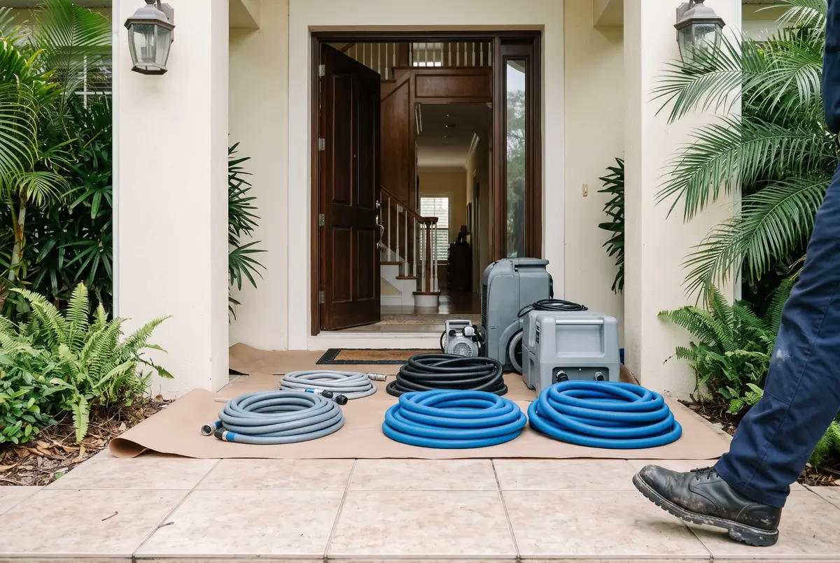 Extraction equipment staged neatly at a doorway